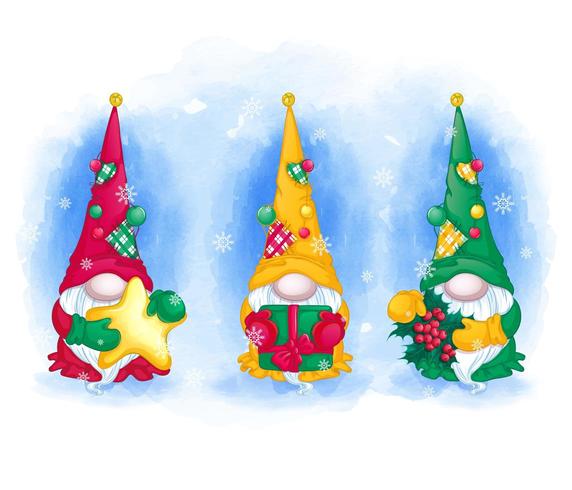 Christmas elves or gnomes greeting card set vector