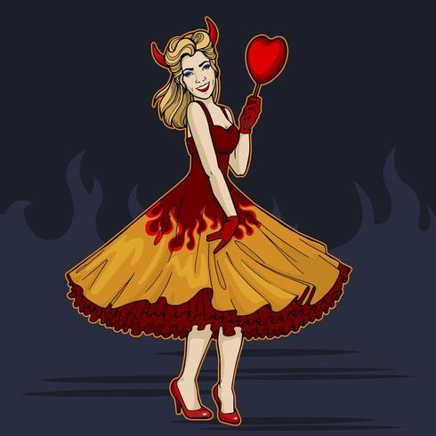 Devil Women in a fire Pop Pinup style vector