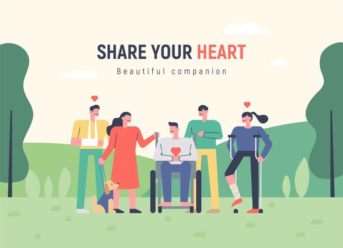 People who share love and warm hearts with their neighbors. vector