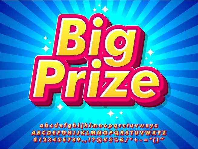 Efecto de texto 3D Pop Big Prize vector