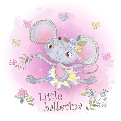 A little ballerina mouse in watercolor vector