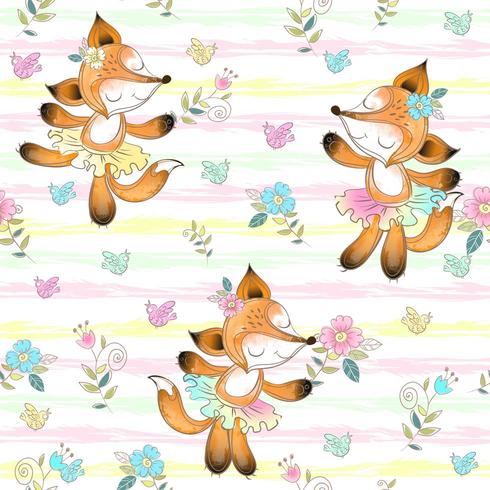 Seamless pattern for kids with cute foxes ballerinas vector