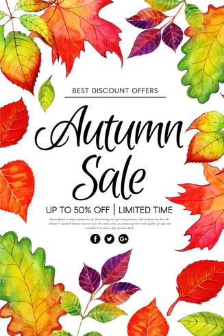 Beautiful Watercolor Autumn Leaves Sale Poster vector