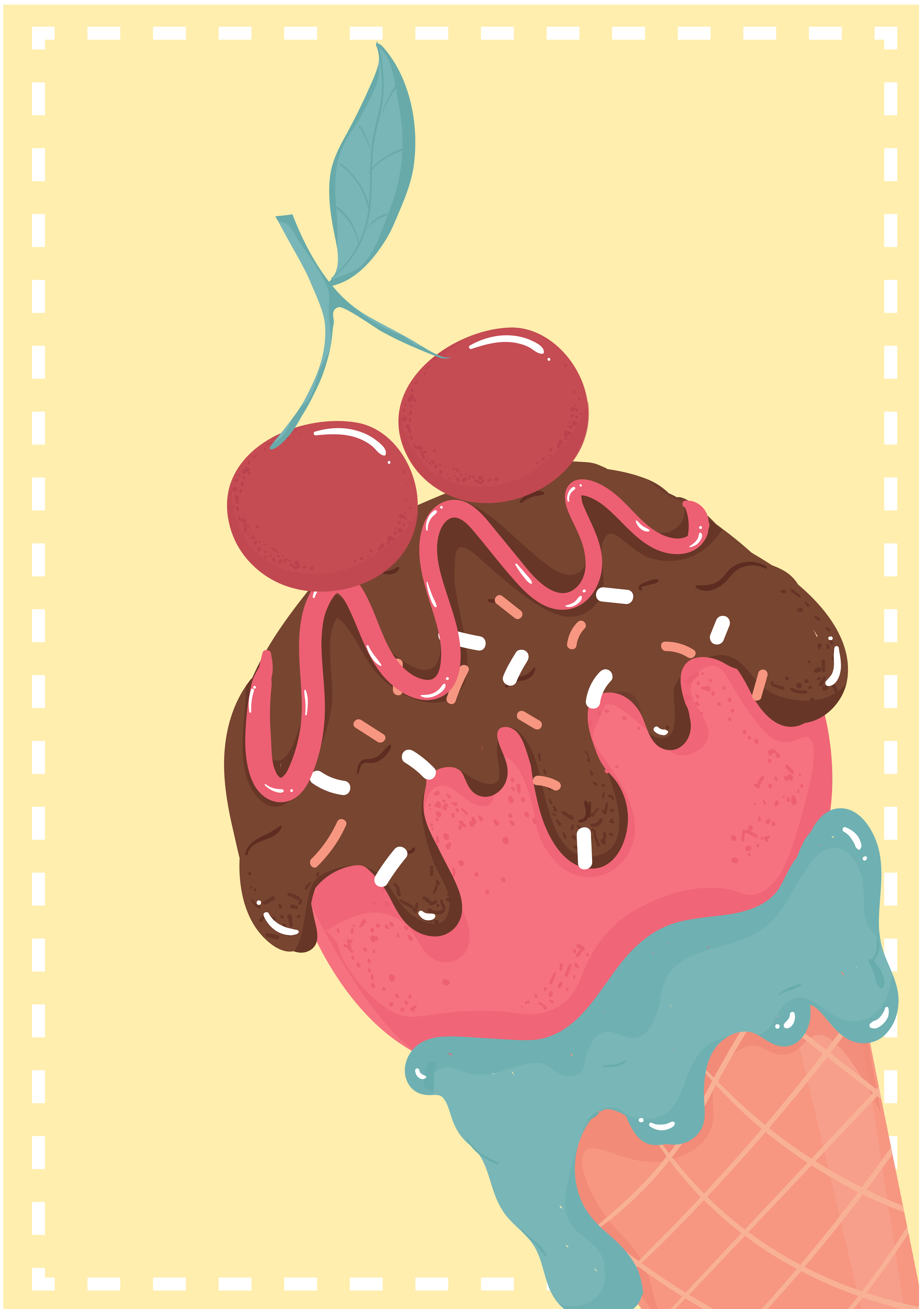 Download cute sweet chocolate starwberry ice cream waffle cone with ...
