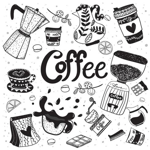 doodle coffee equipment hand drawing flat element vector