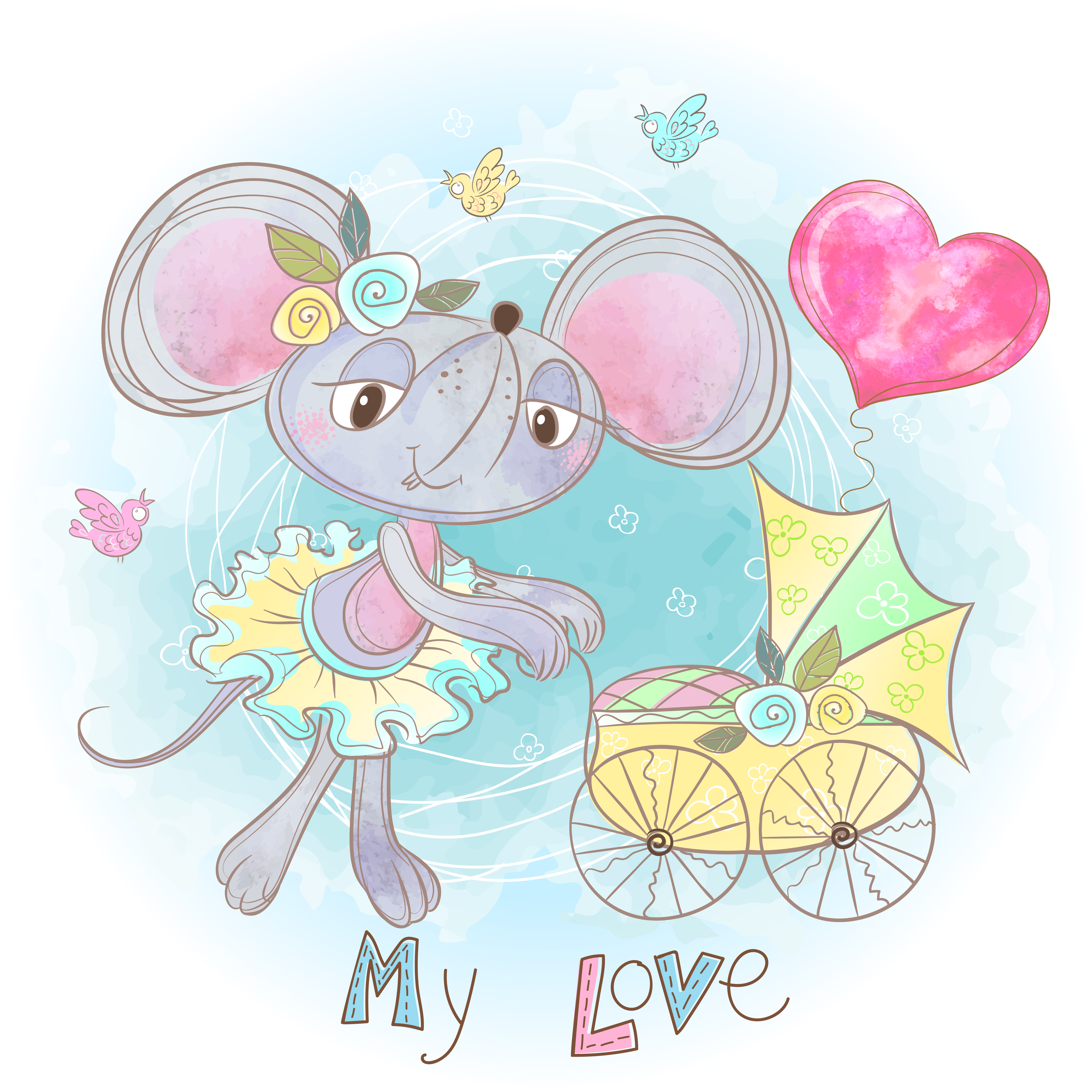 Mom Mouse With A Baby In A Stroller My Child Baby Shower Watercolor 6768 Download Free Vectors Clipart Graphics Vector Art