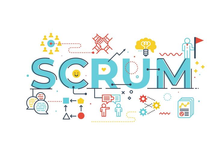 Scrum word lettering illustration vector