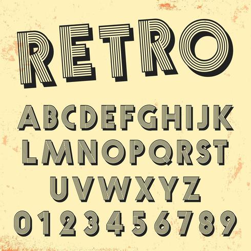 Plantilla de fuente de línea retro. Conjunto de diseño vintage de líneas de números y letras vector