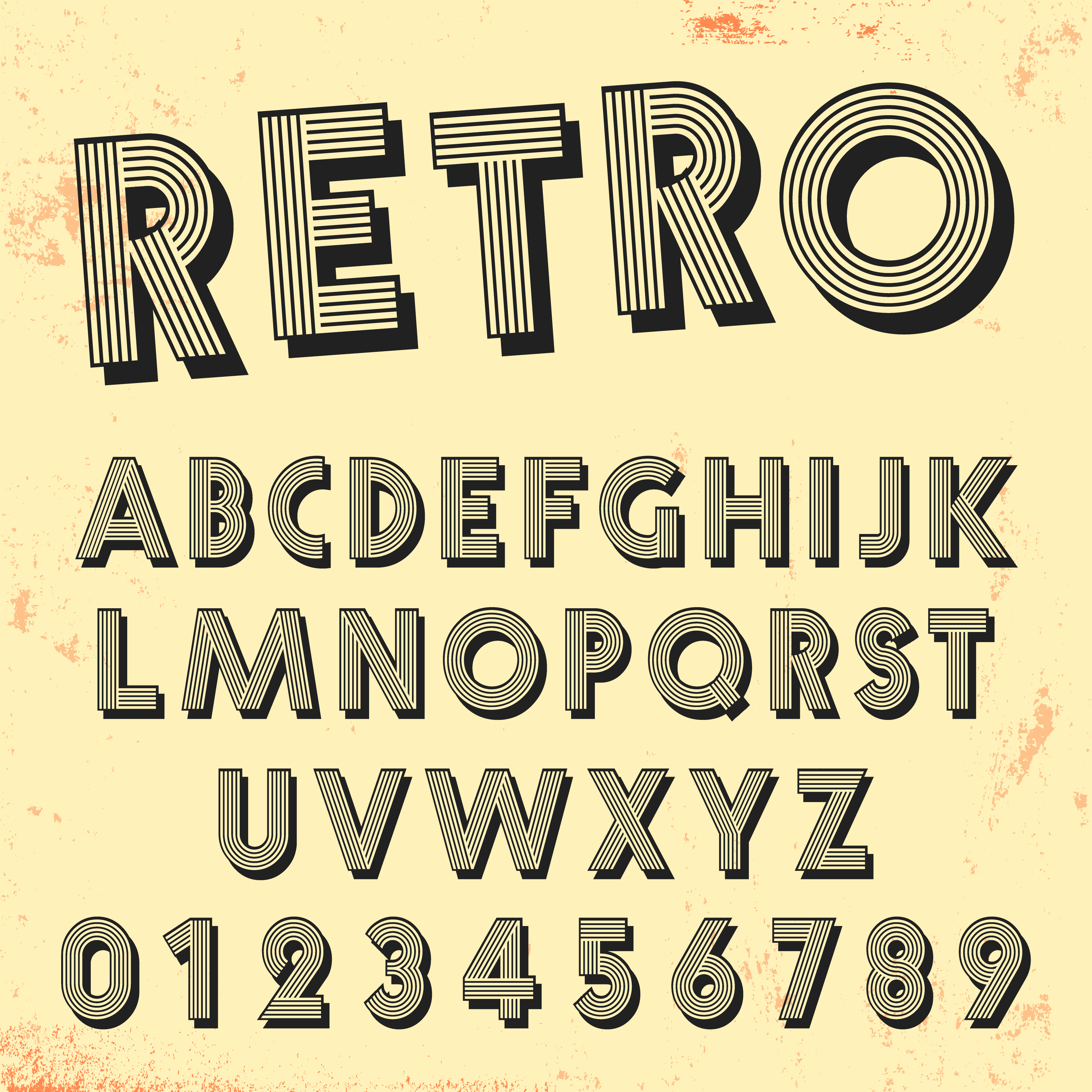 Retro line font template. Set of vintage letters and ...