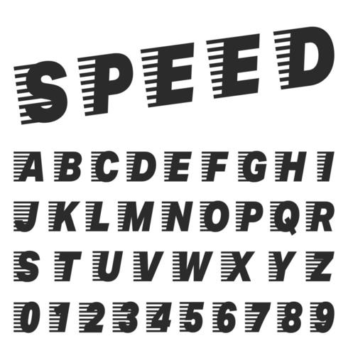 Speed alphabet font template. Set of letters and numbers vector