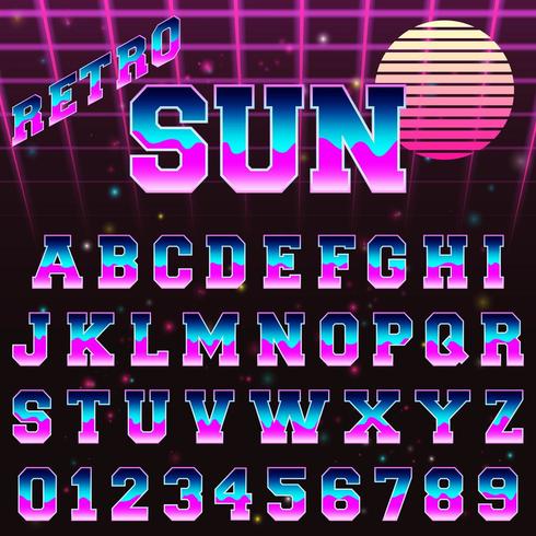 80s retro alphabet font template vector