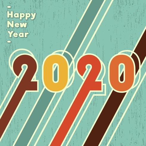 Fondo de feliz año nuevo 2020, diseño de vectores vintage