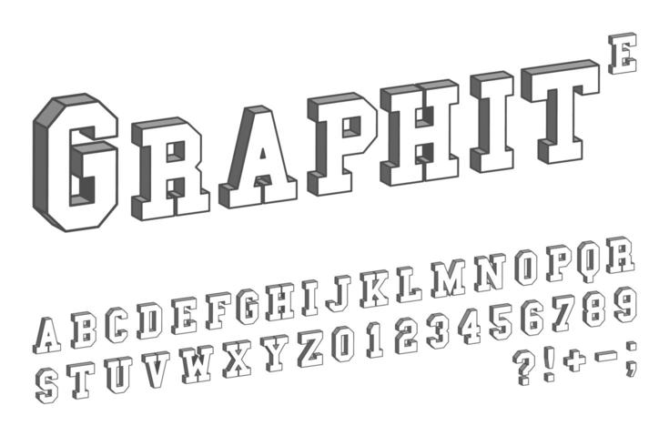 3D font template. Letters and numbers isometric vector design