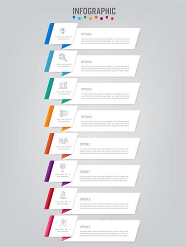 Business infographic labels template with 8 options vector