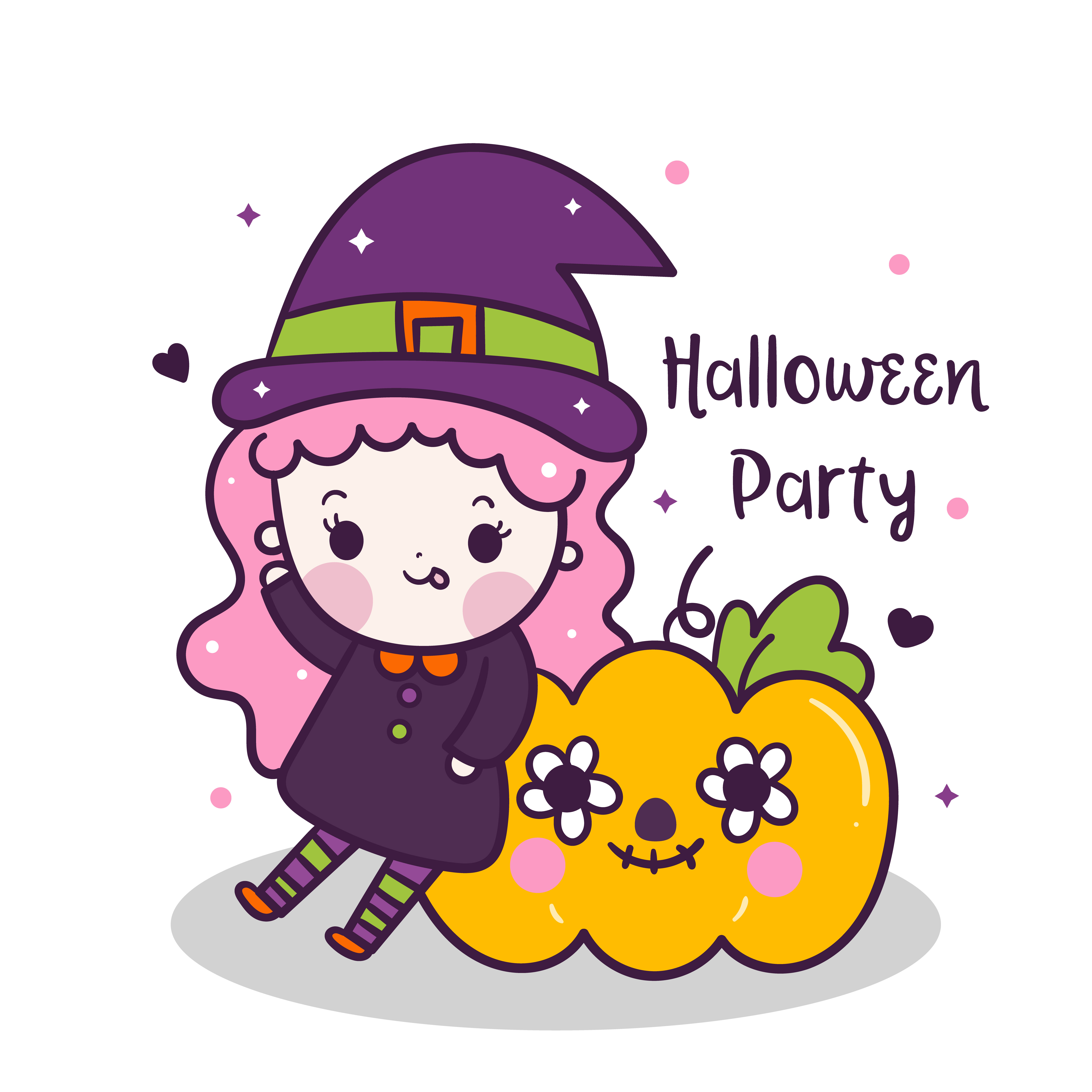 Kawaii Halloween girl with pumpkin cartoon, Pretty kids Trick or treat for  holiday, Fancy dress 684002 Vector Art at Vecteezy