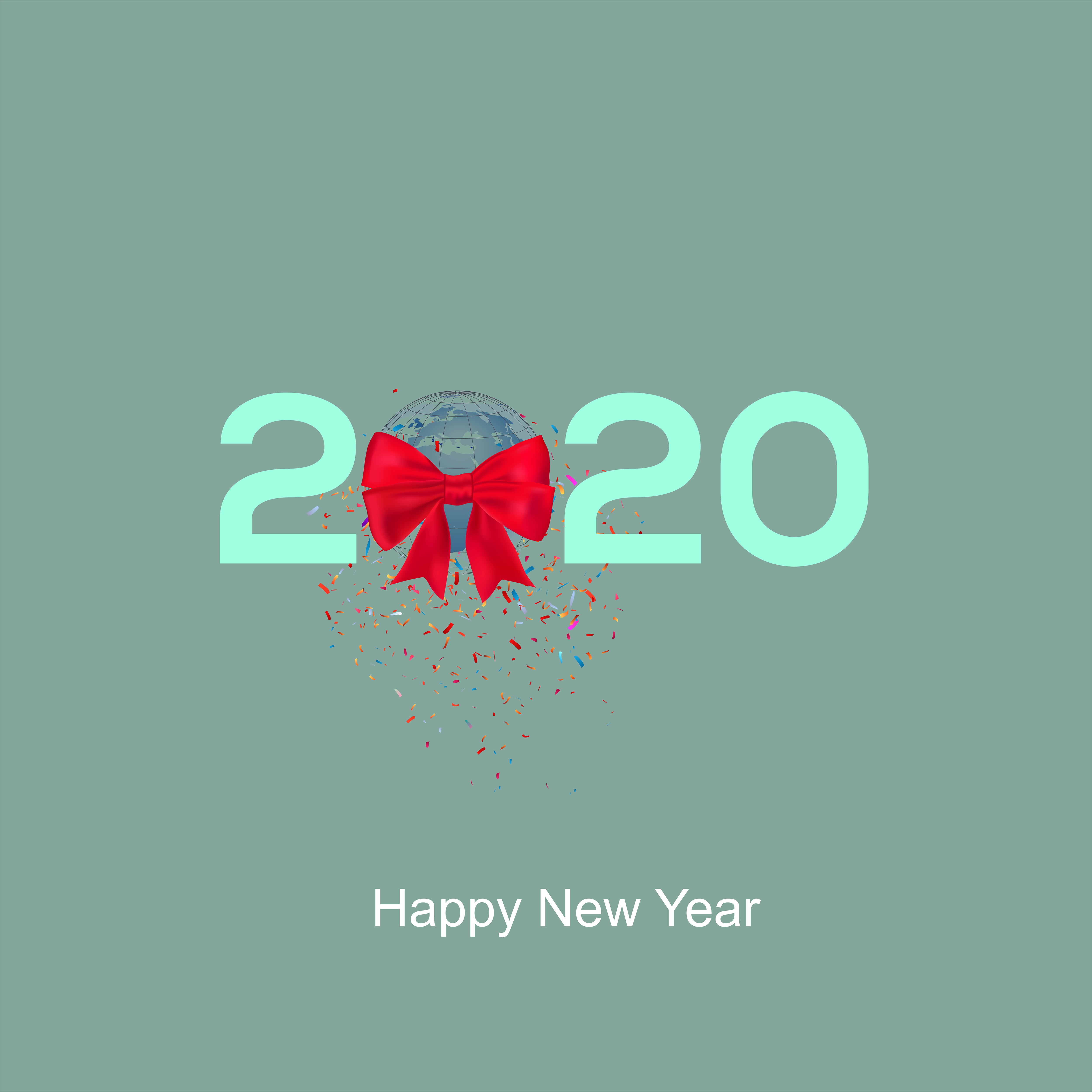 2020 happy New Year earth globe with ribbon and confettis 684017 Vector