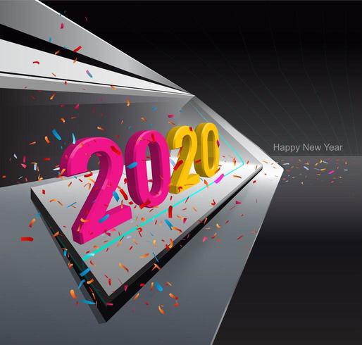 Modern interior space with led lights and 2020 text vector