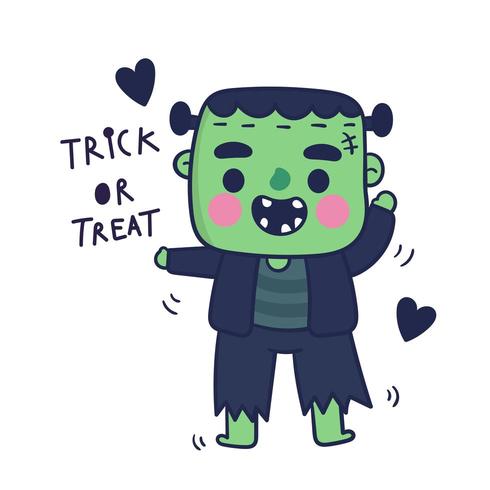 Cute frankenstein monster cartoon, halloween character vector