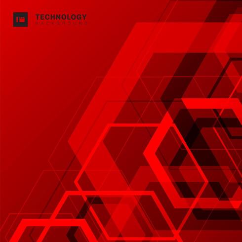 Tecnología de forma hexagonal superpuesta geométrica abstracta concepto futurista digital fondo rojo vector