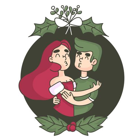 Beso de navidad bajo el muérdago vector