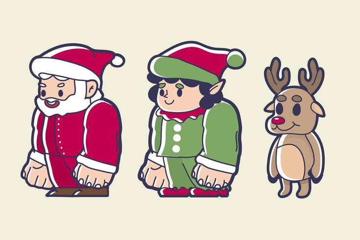 santa gnome and reindeer cute character set vector