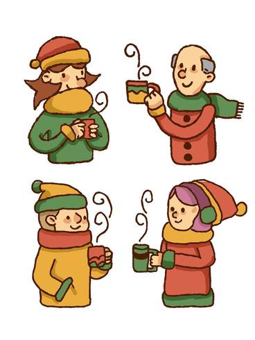 Christmas people drinking hot beverage vector