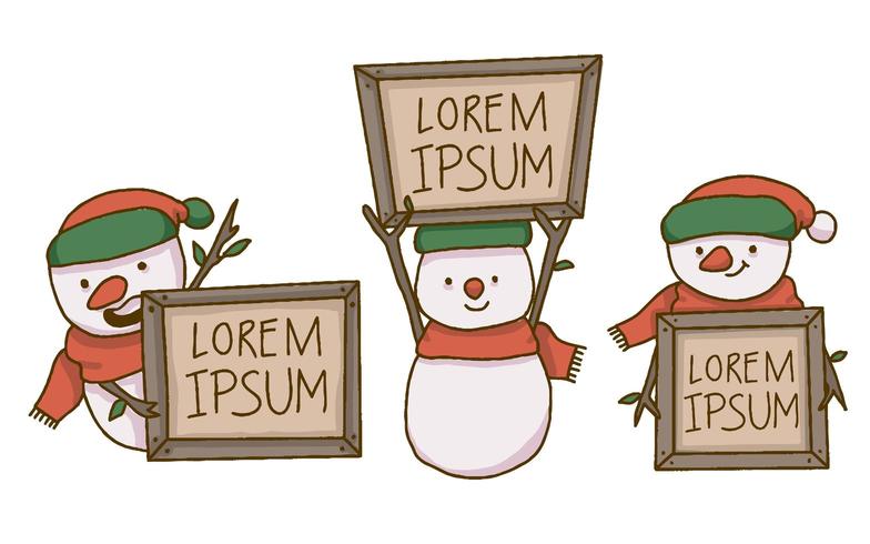 Christmas snowman holding wooden text signs vector