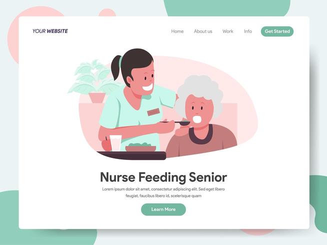 Landing page template of Nurse Feeding Senior  vector