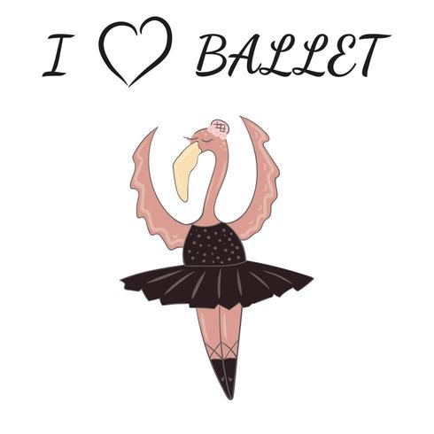 Hand drawn cute avesome pink flamingo ballerina little girl