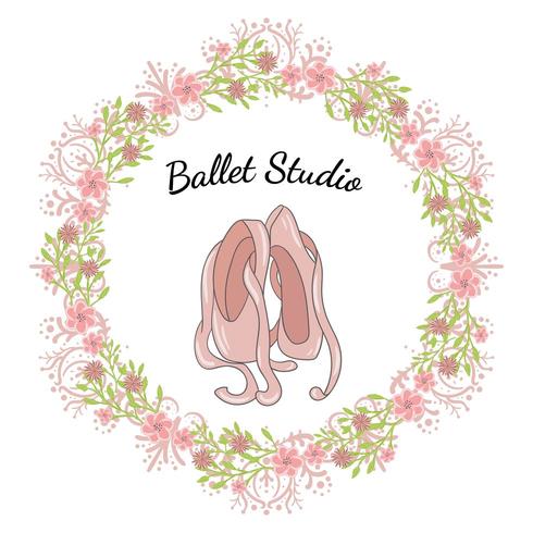 Pink pointe shoes with floral frame vector