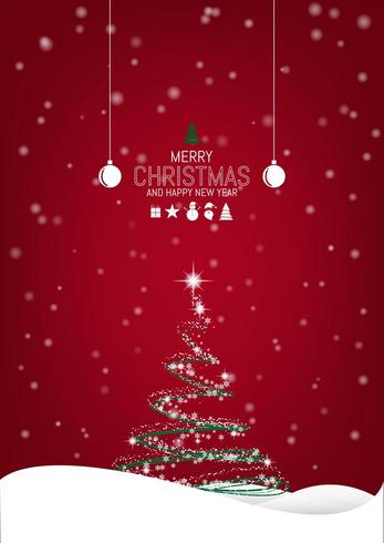 Christmas background with Christmas tree and handing ornaments vector