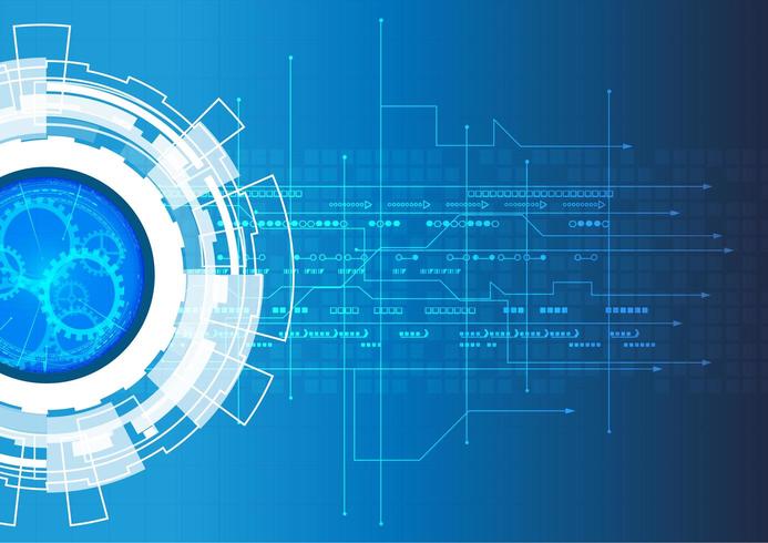 Concepto de comunicación tecnológica con engranajes y líneas. vector