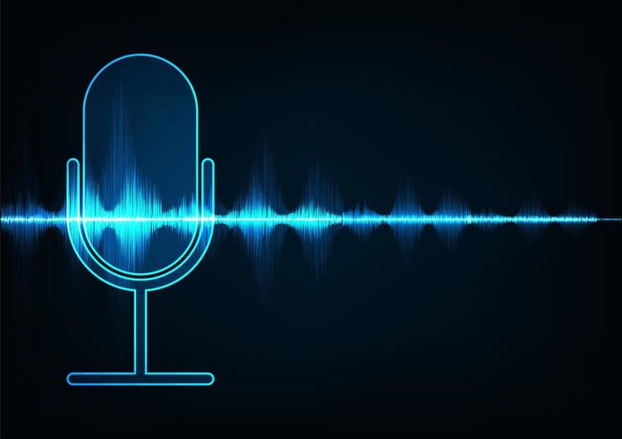 Microphone on digital sound wave background. vector