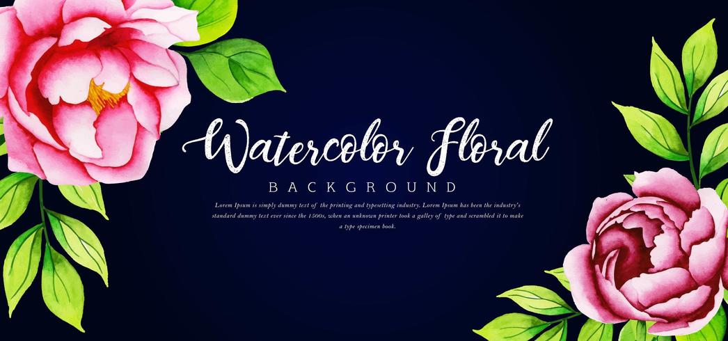 Beautiful Watercolor Pink Floral Black Background vector