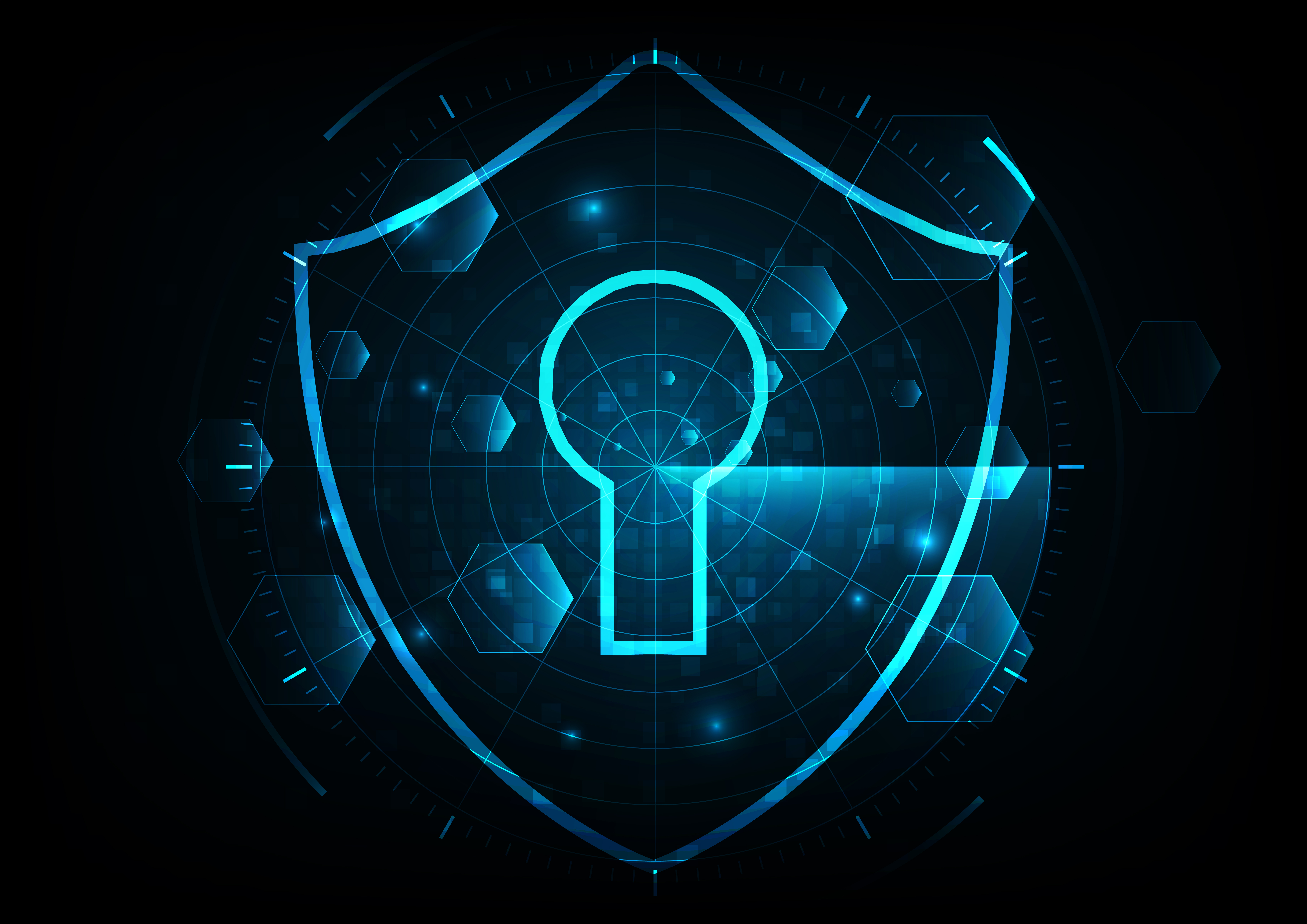 Protect and scan computer virus attack with radar screen on Blue