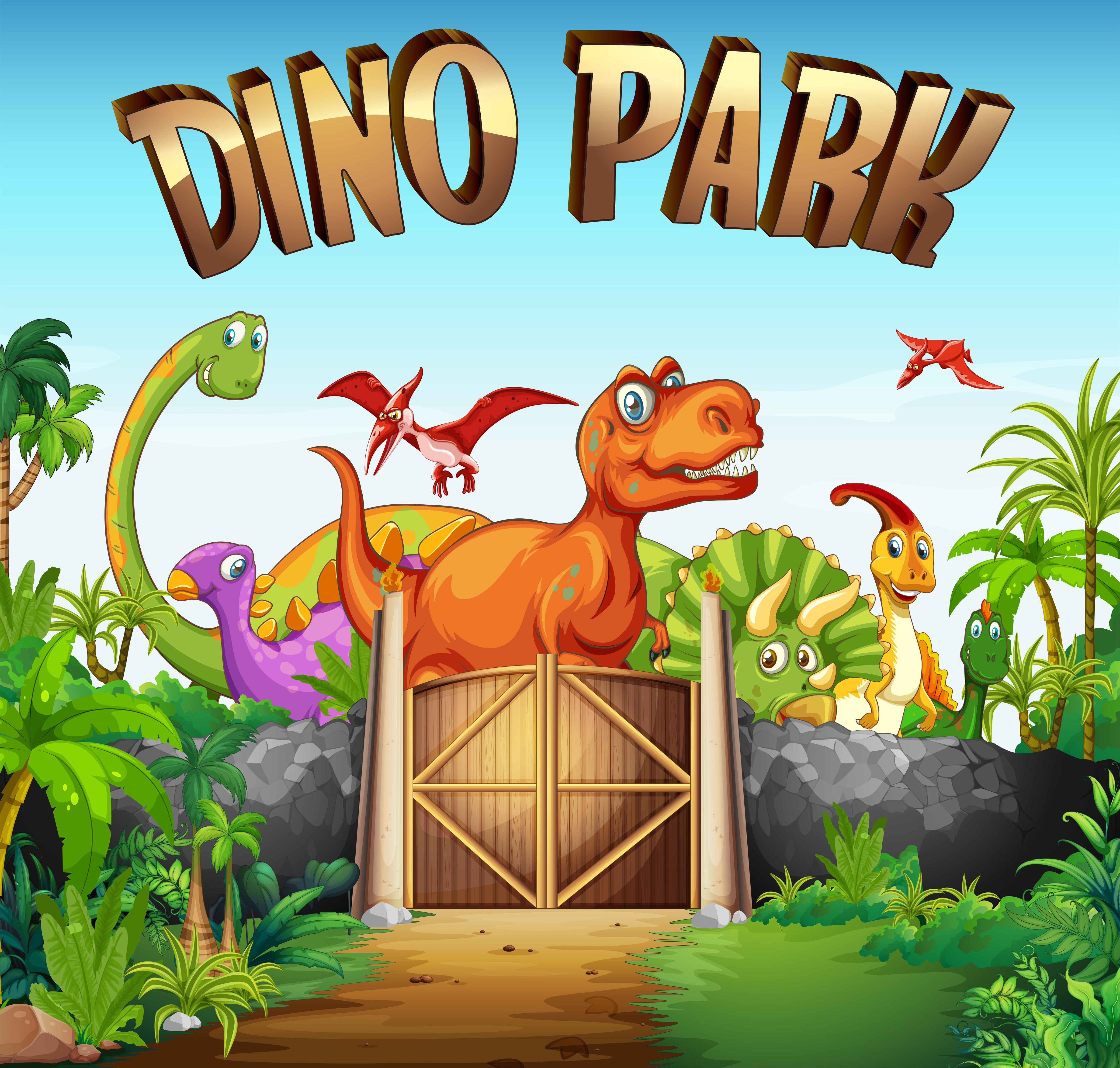 Parque lleno de dinosaurios - Descargar Vectores Gratis, Illustrator