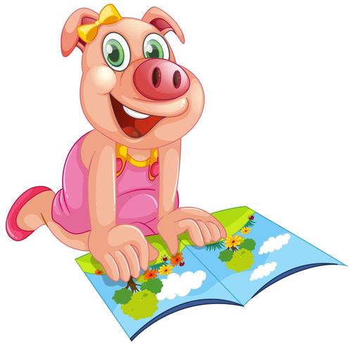 Happy pig reading a book vector