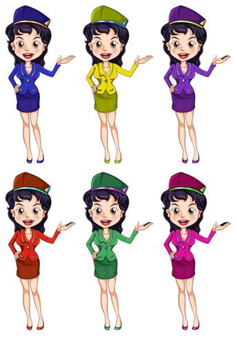 Set of  air hostess with different uniforms vector