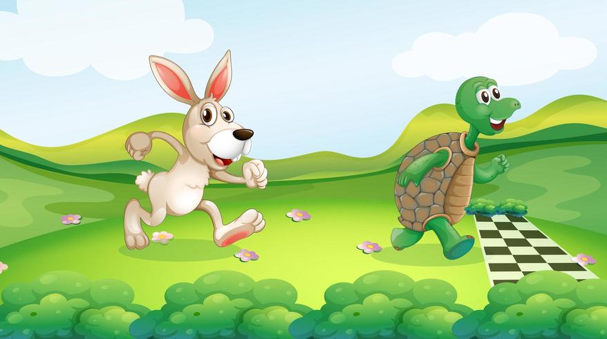 Rabbit and turtle in the race vector