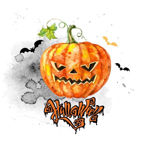 Festive watercolor card for Halloween with a pumpkin vector