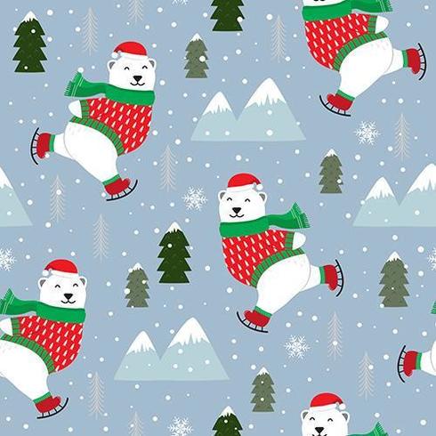 Christmas seamless pattern with polar bear ice skating vector