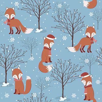 Blue Winter Christmas seamless pattern with fox vector