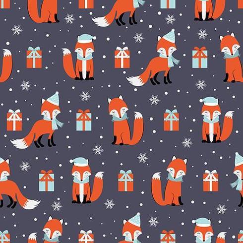 Christmas seamless pattern with fox and gifts vector
