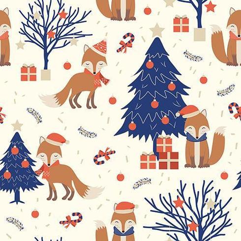 Christmas seamless pattern with fox vector