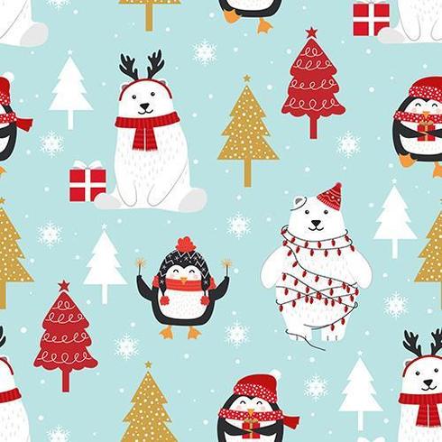 Christmas seamless pattern with polar bear and penguin  vector