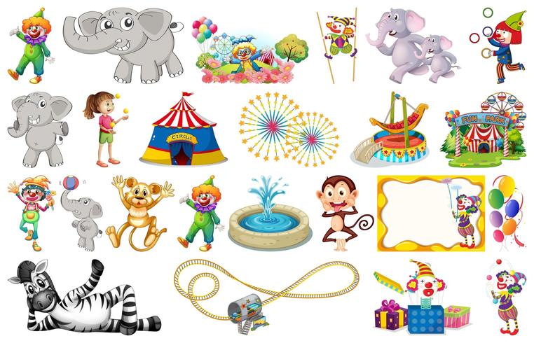 Conjunto de animales y circo vector