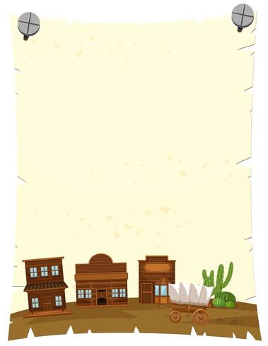 Plantilla de papel con la ciudad occidental en segundo plano. vector