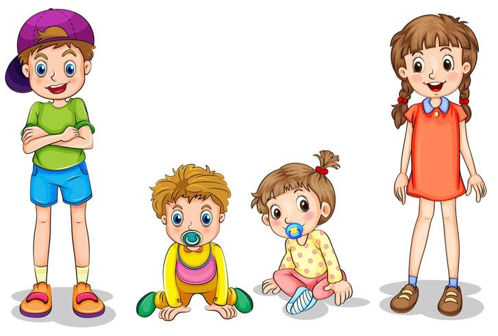 Two kids and two infants vector