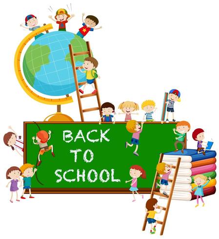 Back to school theme with kids and globe vector