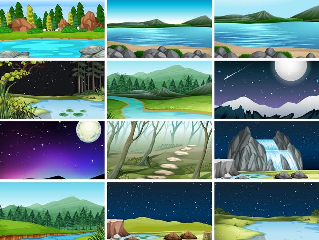 Set of different nature backgrounds vector